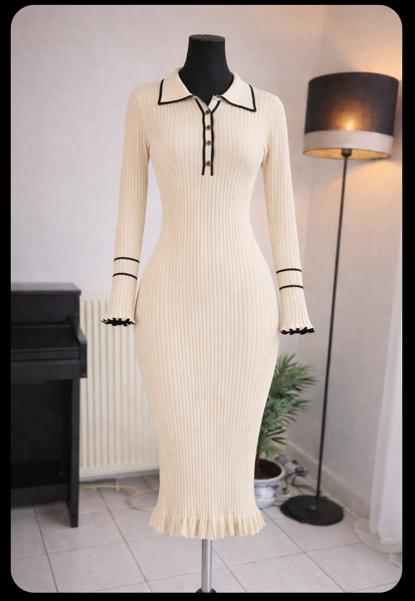 Robe midi élégante crème raffinée